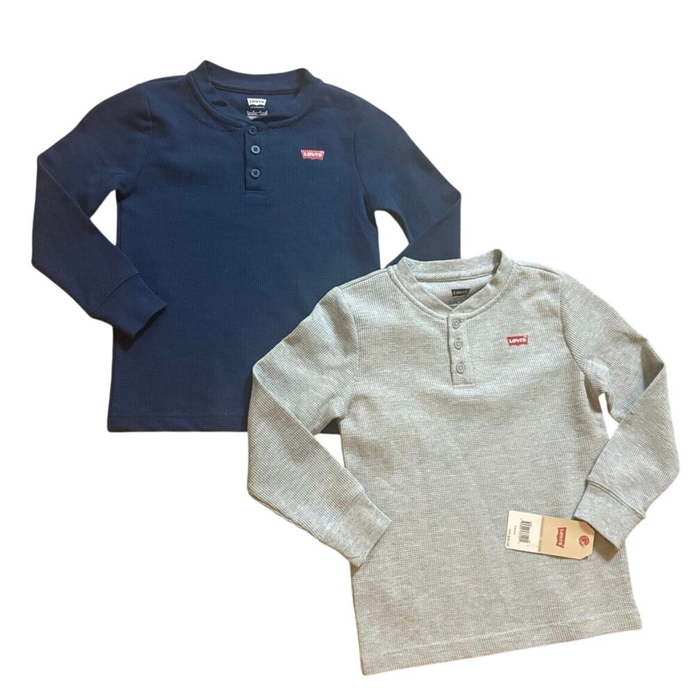 Levi’s Kids Boys Size‎ 4 Thermal Henley Shirts Lot Blue Gray NWT